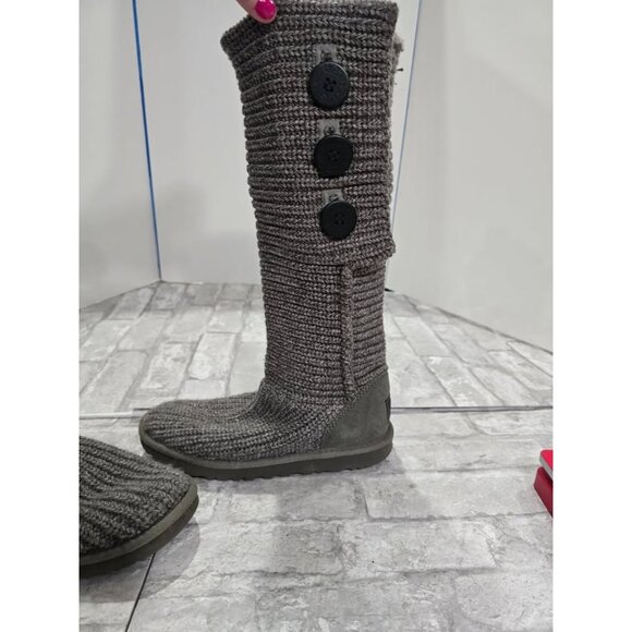 UGG Australia Cardy Classic Tall Knit Socks Sweater Boots Women's Size 7 Gray - Picture 3 of 9